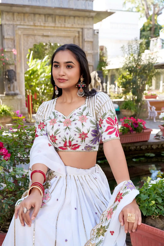 SHLOKA White Embroidered Wedding Lehenga Set Tijori Threads