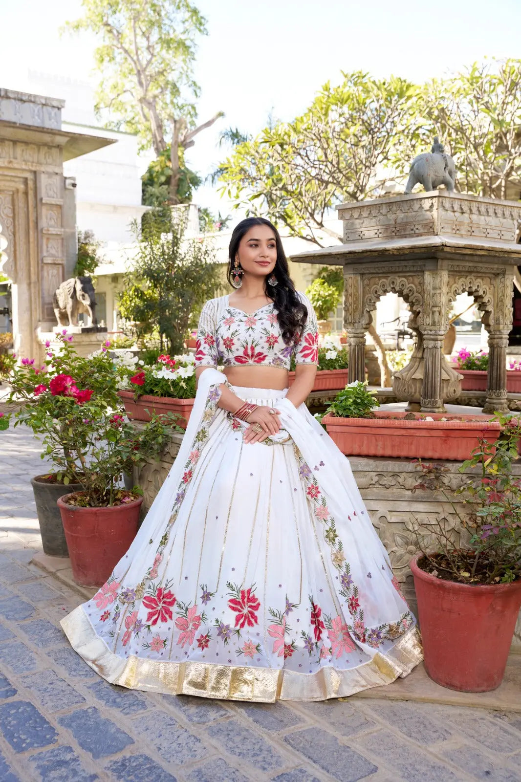 SHLOKA White Embroidered Wedding Lehenga Set Tijori Threads