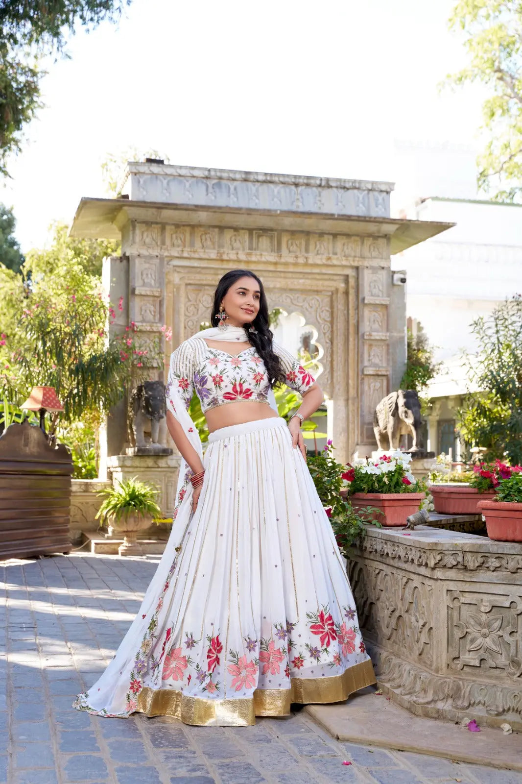 SHLOKA White Embroidered Wedding Lehenga Set Tijori Threads