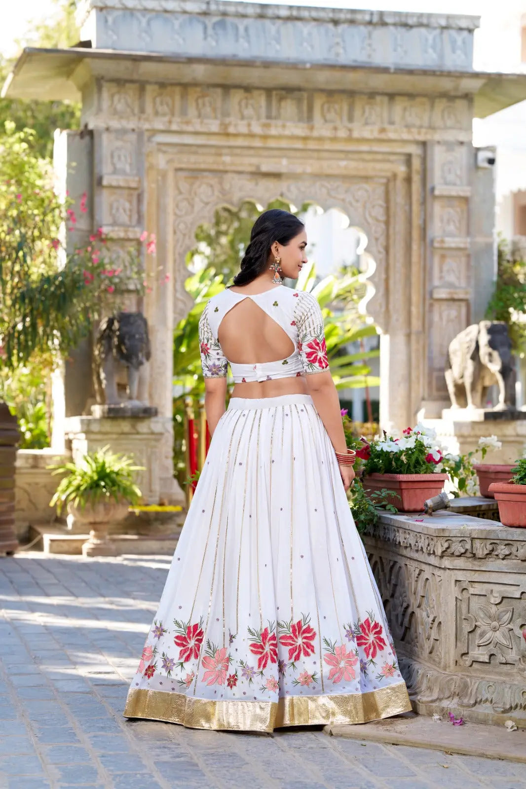 SHLOKA White Embroidered Wedding Lehenga Set Tijori Threads