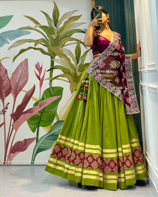 Vintage Cotton Chaniya Choli with Gotta Borders & Gaji Silk Blouse Tijori Threads