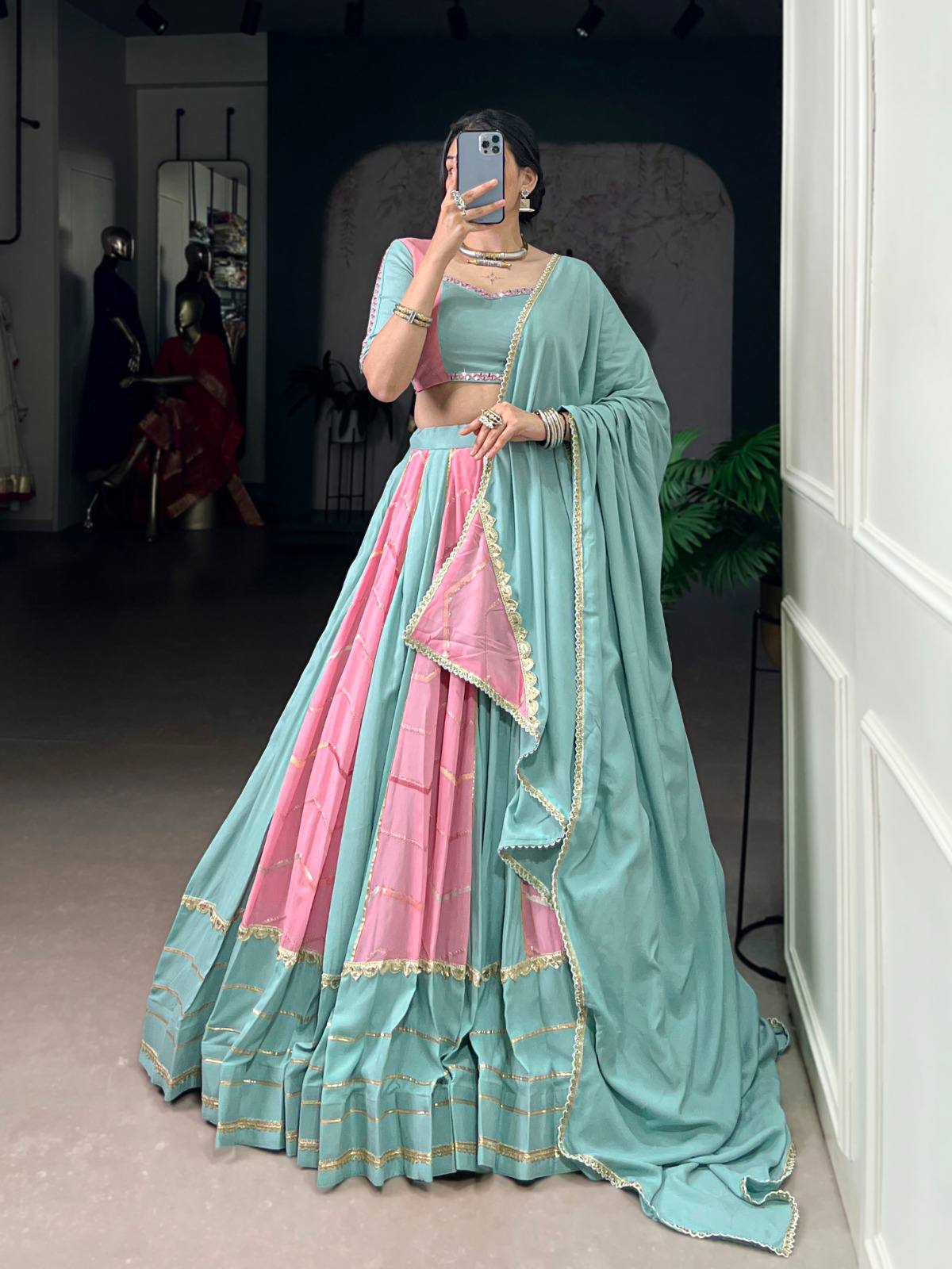 Pastel embroidered lehenga choli for Navratri