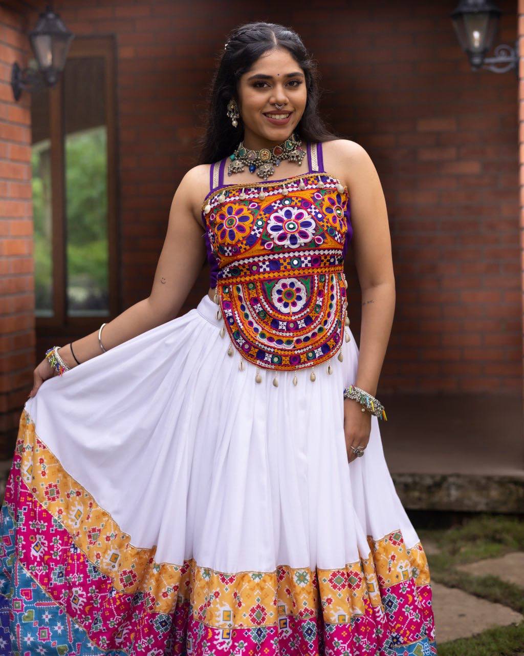 Ethnic Women’s Lehenga Choli with Kutchhi Mirror Work Blouse