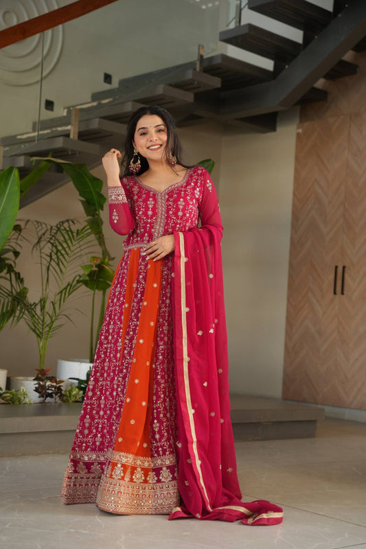Premium designer gown with dupatta in zari & sequins embroidery