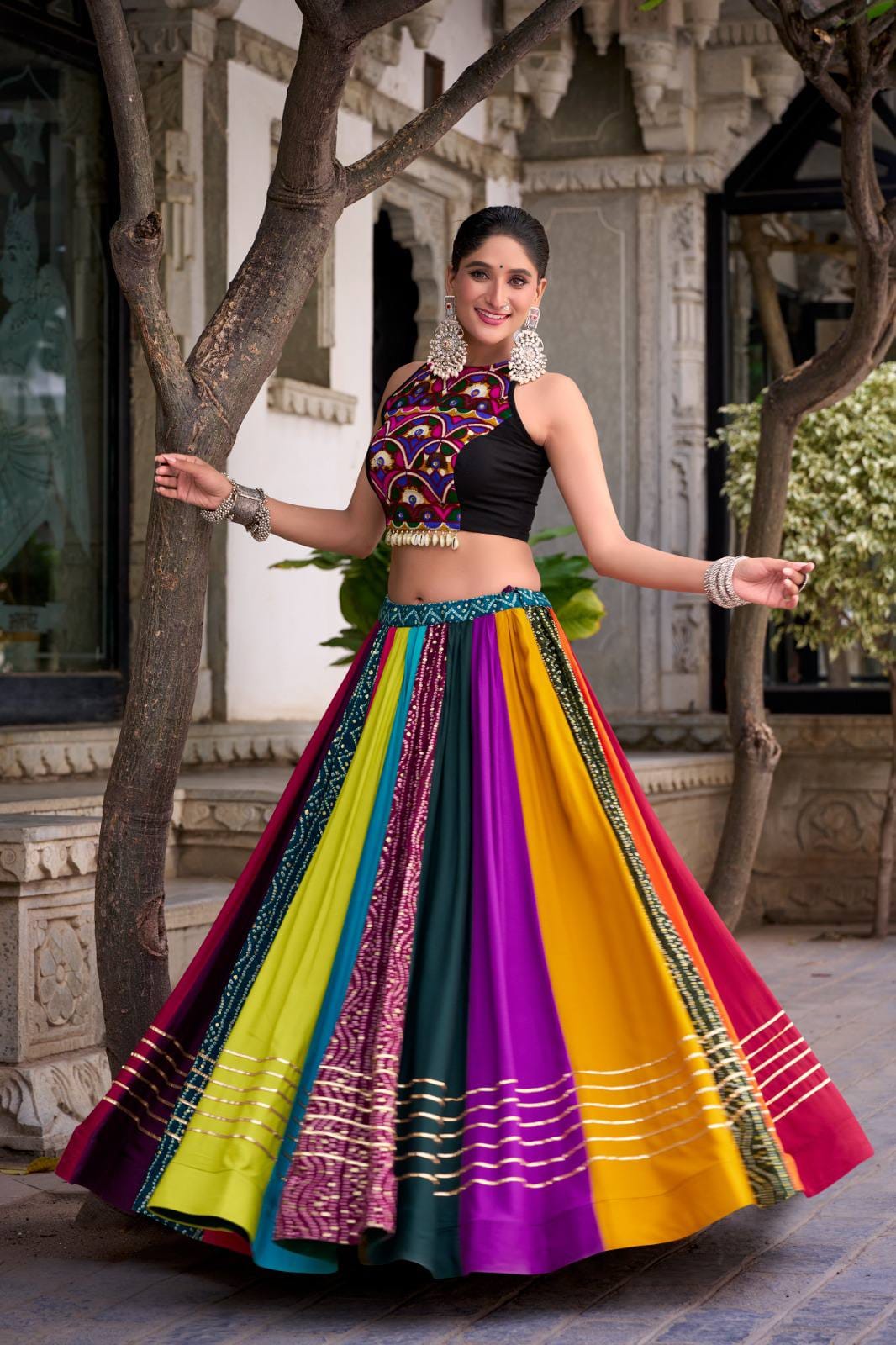 Printed chaniya choli with gota patti and Gamthi embroidery
