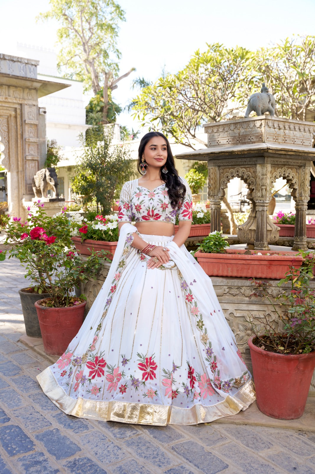 Embroidery Details of SHLOKA White Lehenga