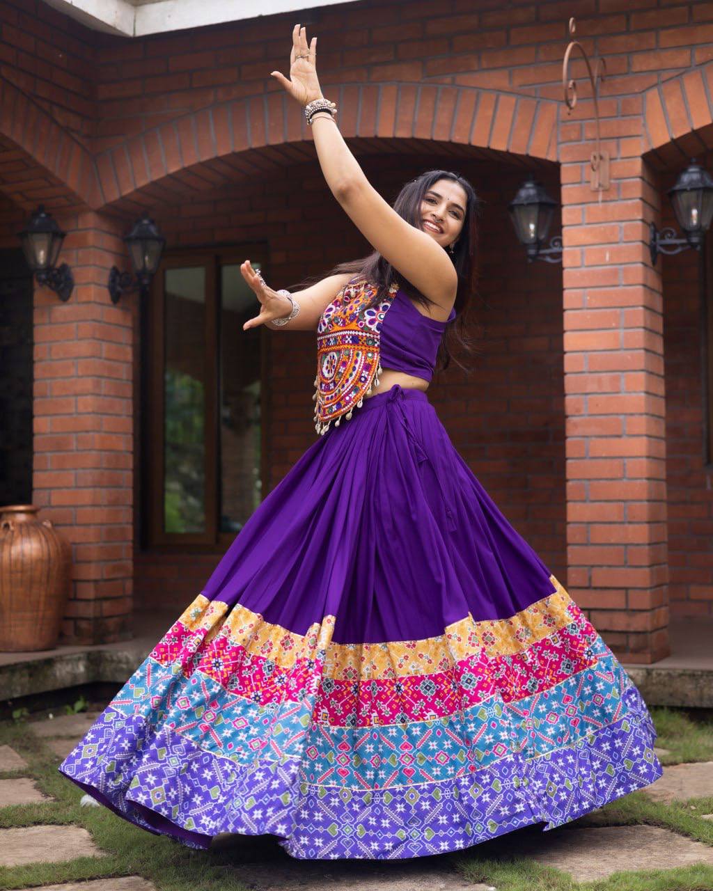 Ethnic Women’s Lehenga Choli with Kutchhi Mirror Work Blouse