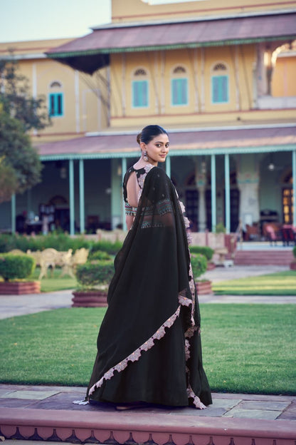 Designer Embroidered Georgette Lehenga Choli Set with Floral Scallop Dupatta for Navratri & Festive Wear