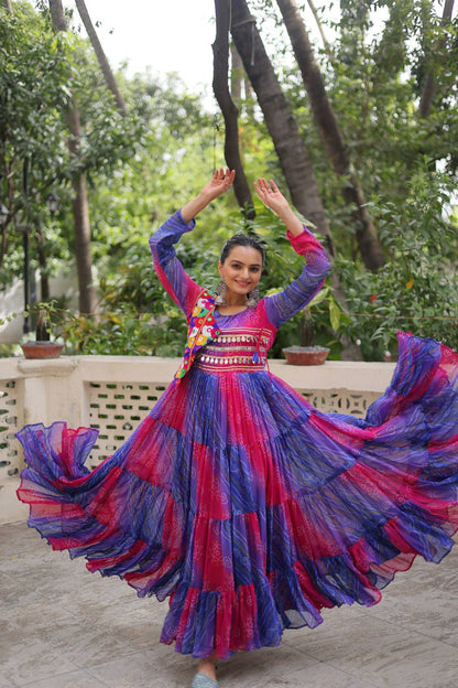 Full Sleeve Bandhej & Laheriya Gown with 12 Meter Flair