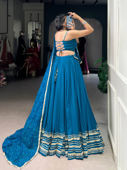 Blue Rayon Lehenga Choli with Bandhej Dupatta