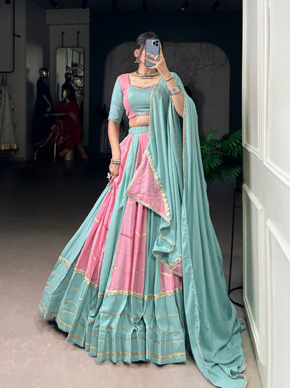 Georgette and rayon lehenga choli with mirror work