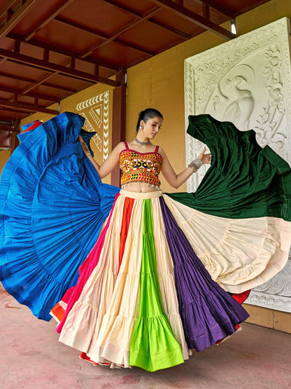 Multicolor Navratri Lehenga Choli with Gamthi Mirror Work Blouse