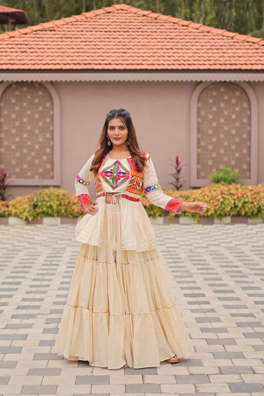 Navratri Gamthi Work Lehenga Choli with 9m flair