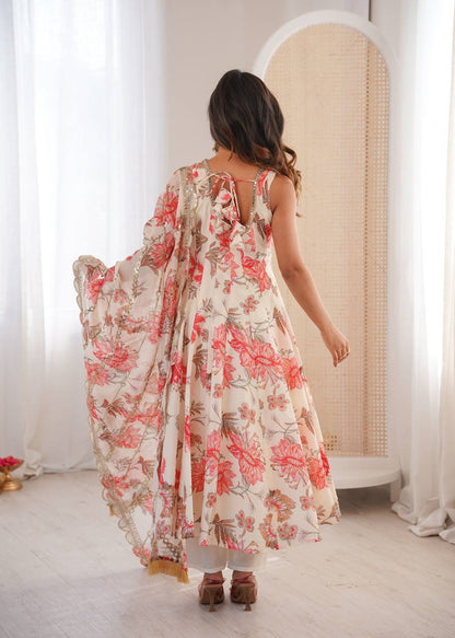 Soft muslin gown set with pant and dupatta