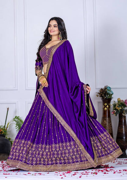 Heavy Vichitra Silk Embroidered Lehenga Choli – Tijori Threads