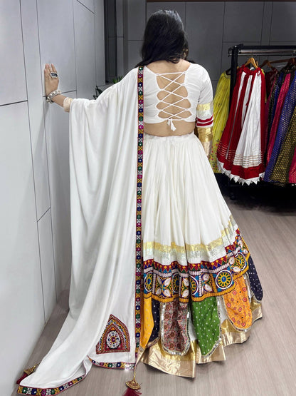 Multicolor Printed Lehenga with Mirror Work Blouse