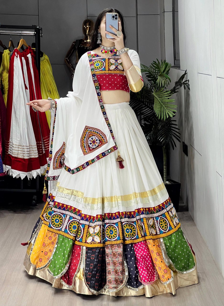 Multicolor Printed Lehenga with Mirror Work Blouse