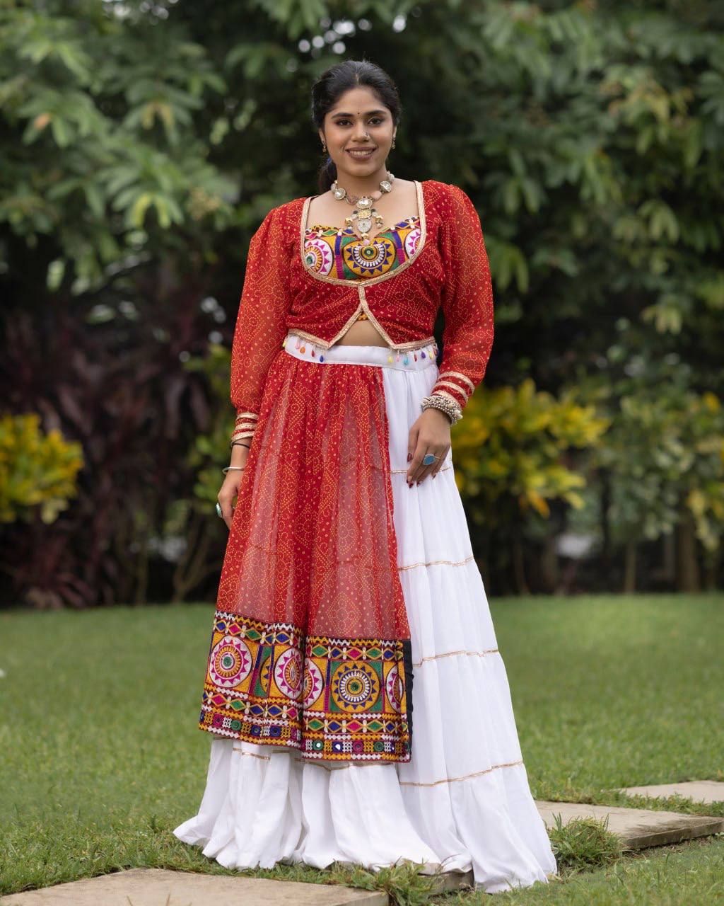 Traditional Chaniya Choli with Mirror Work Blouse & Gota Patti Koti
