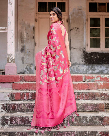 Regal Pink Banarasi Silk Saree with Zari Weave and Intricate Tassels