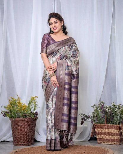 Ethereal Lavender Banarasi Silk Saree with Circular Motif Tassels