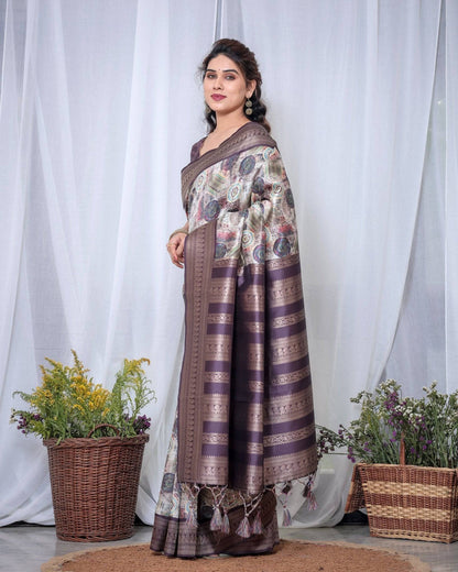 Ethereal Lavender Banarasi Silk Saree with Circular Motif Tassels