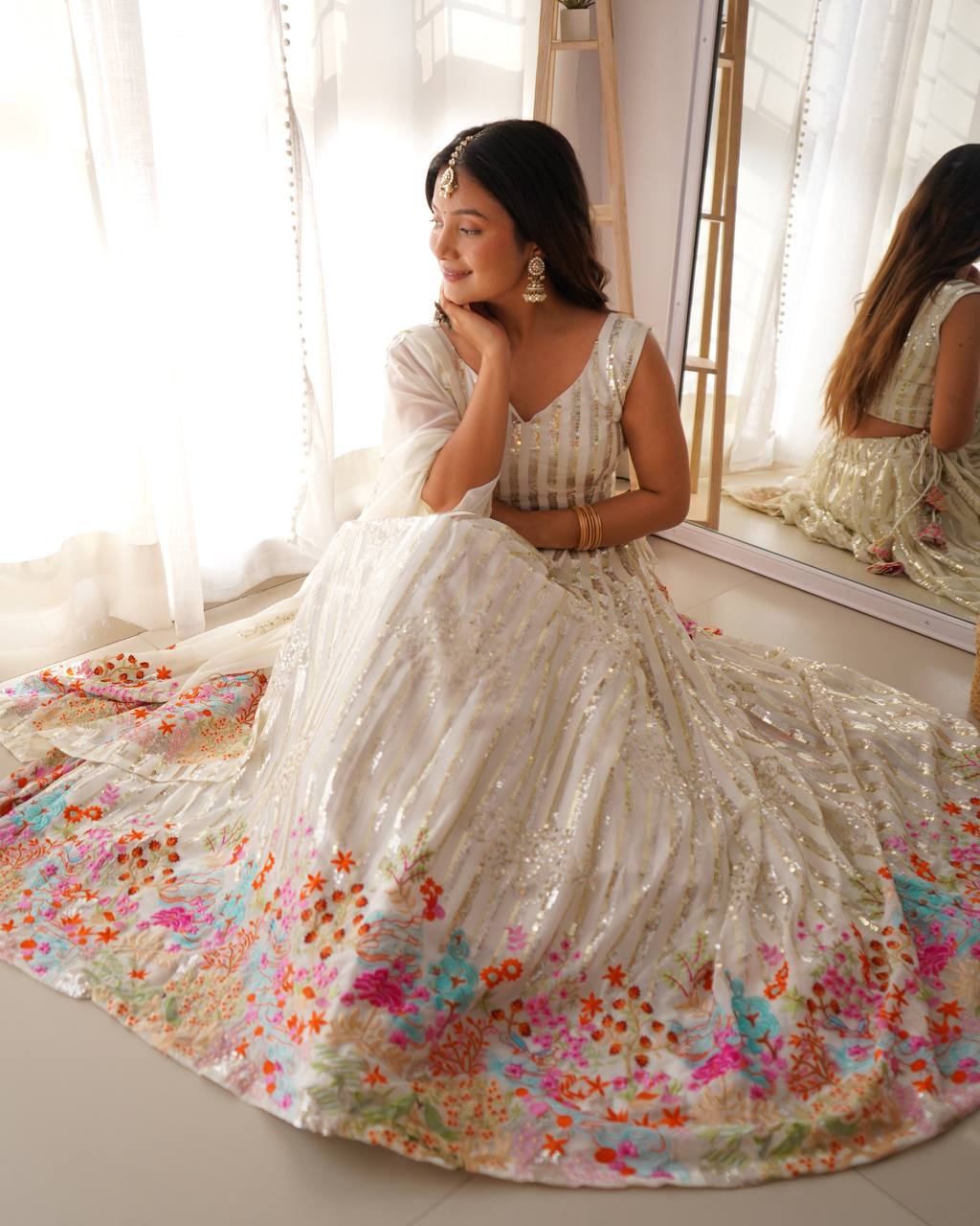 Designer faux georgette lehenga choli with thread & sequin work