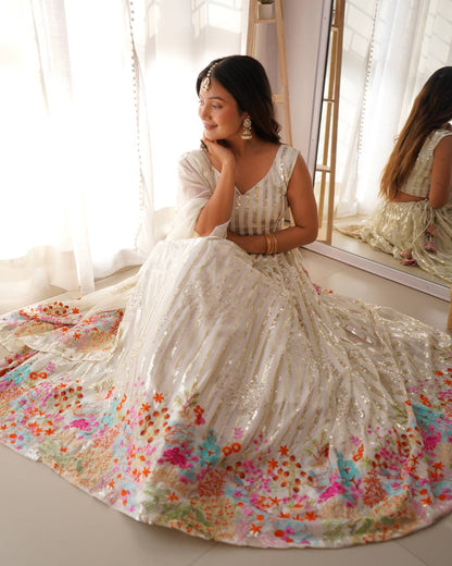 Designer faux georgette lehenga choli with thread & sequin work