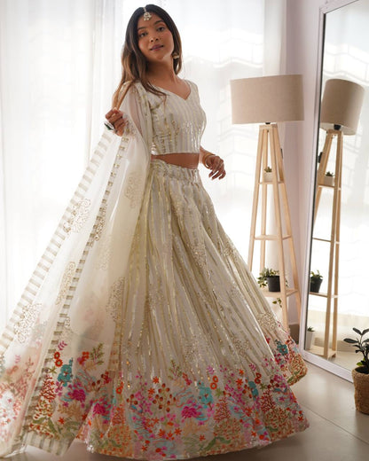 Designer faux georgette lehenga choli with thread & sequin work