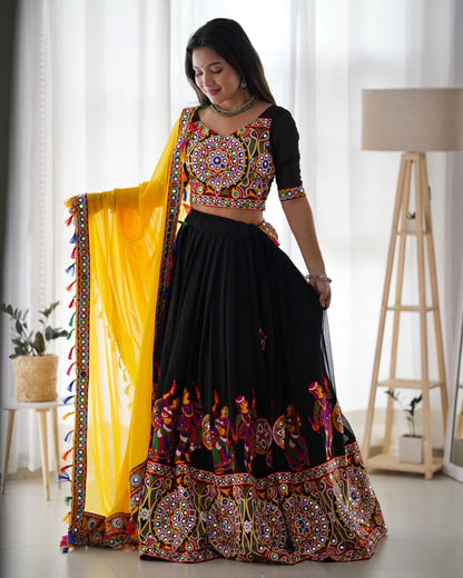 Semi-Stitched Mirror Work Lehenga Choli in Faux Georgette