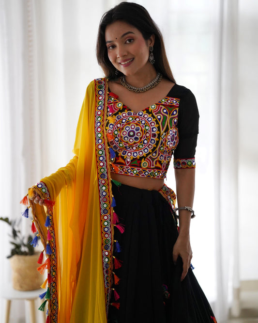 Faux Georgette Mirror Lehenga with Dupatta – Tijori Threads