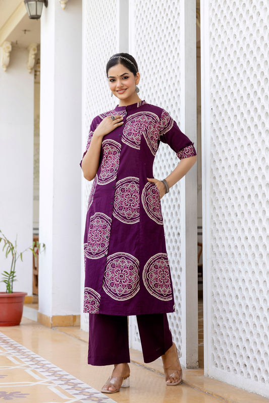 Digital Bandej Print Co-ord Set in Cotton – A-line Kurti and Pants