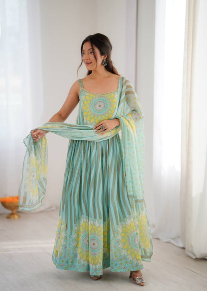 Kali cut georgette gown with dupatta