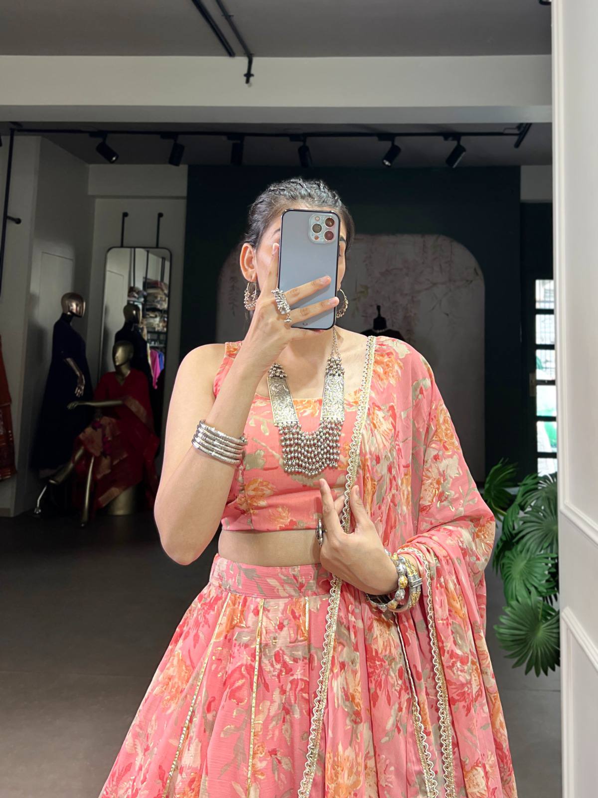 Floral Print Chiffon Lehenga Choli for Garba Night