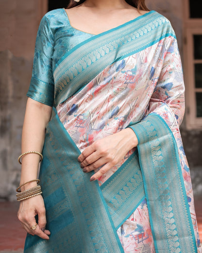 Pure Banarasi Digitally Printed Silk Saree Weaved With Zari Comes With Tassels - Almaari Fashion