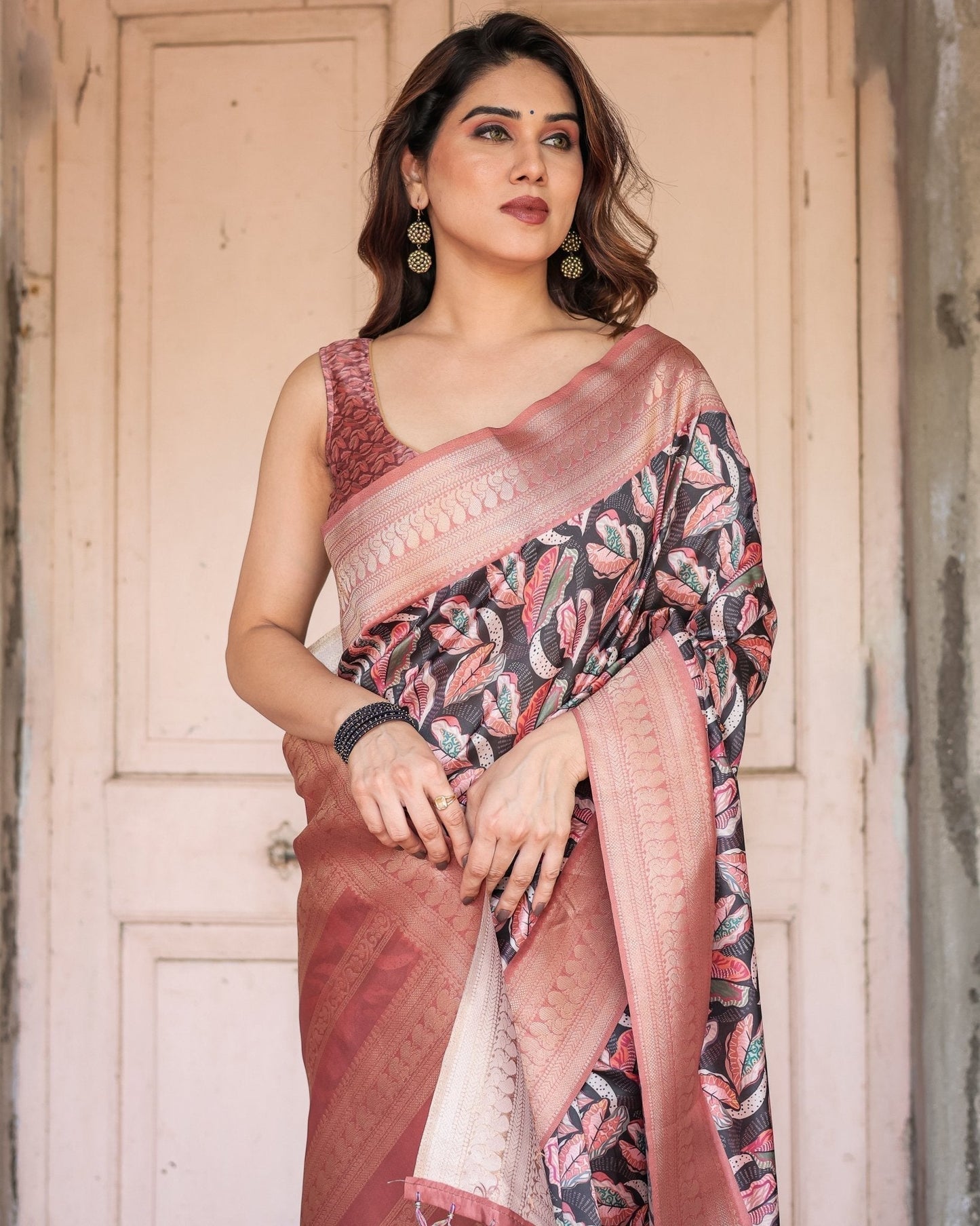 Pure Banarasi Digitally Printed Silk Saree Weaved With Zari Comes With Tassels. - Almaari Fashion