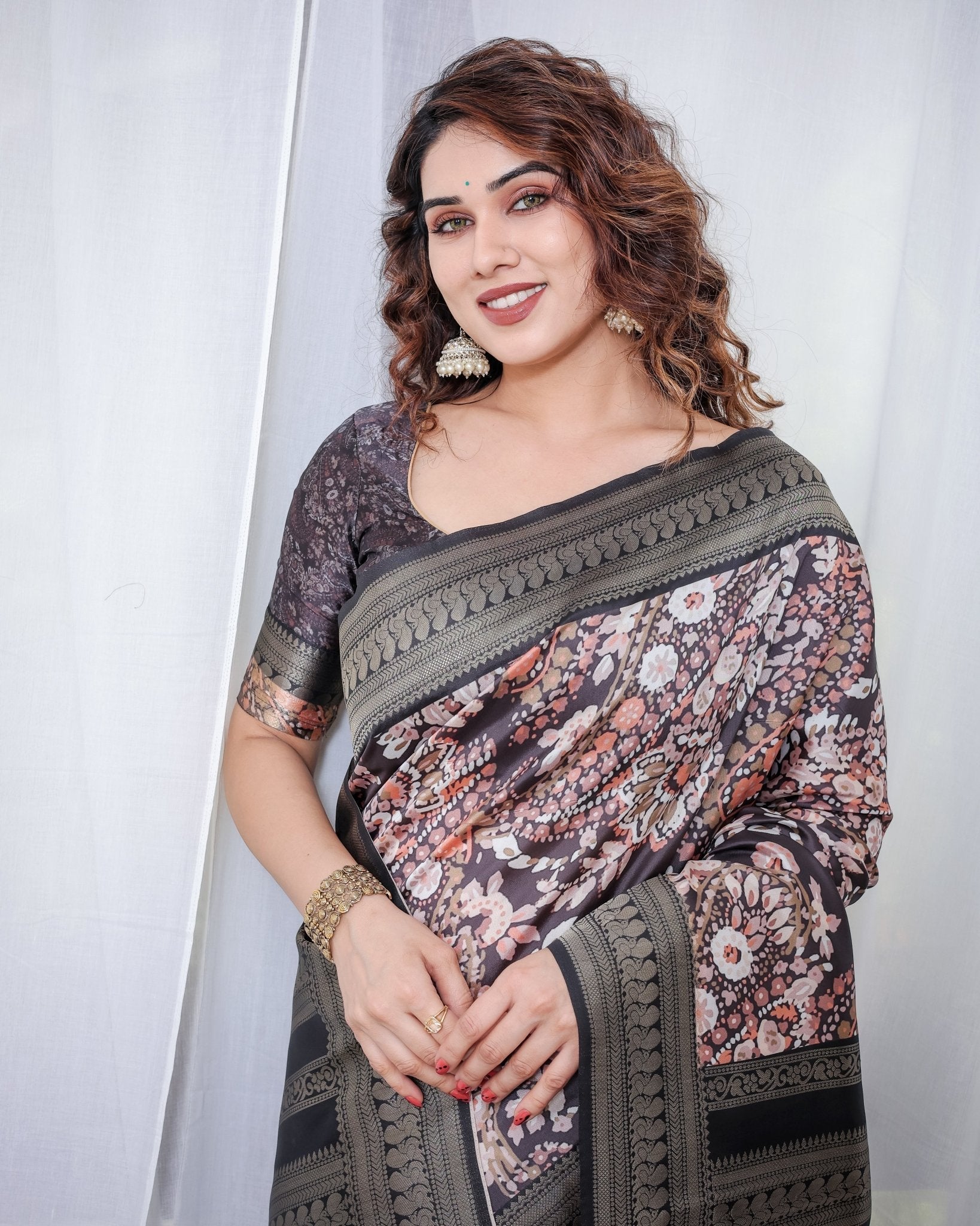 Pure Banarasi Digitally Printed Silk Saree Weaved With Zari Comes With Tassels. - Almaari Fashion