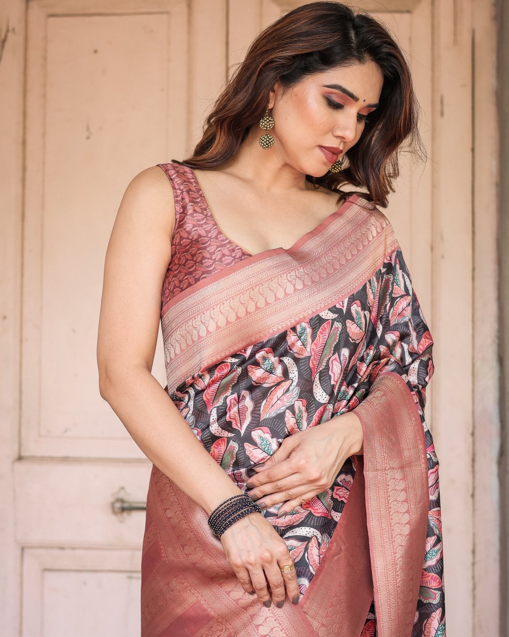 Pure Banarasi Digitally Printed Silk Saree Weaved With Zari Comes With Tassels. - Almaari Fashion