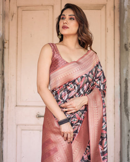 Pure Banarasi Digitally Printed Silk Saree Weaved With Zari Comes With Tassels. - Almaari Fashion