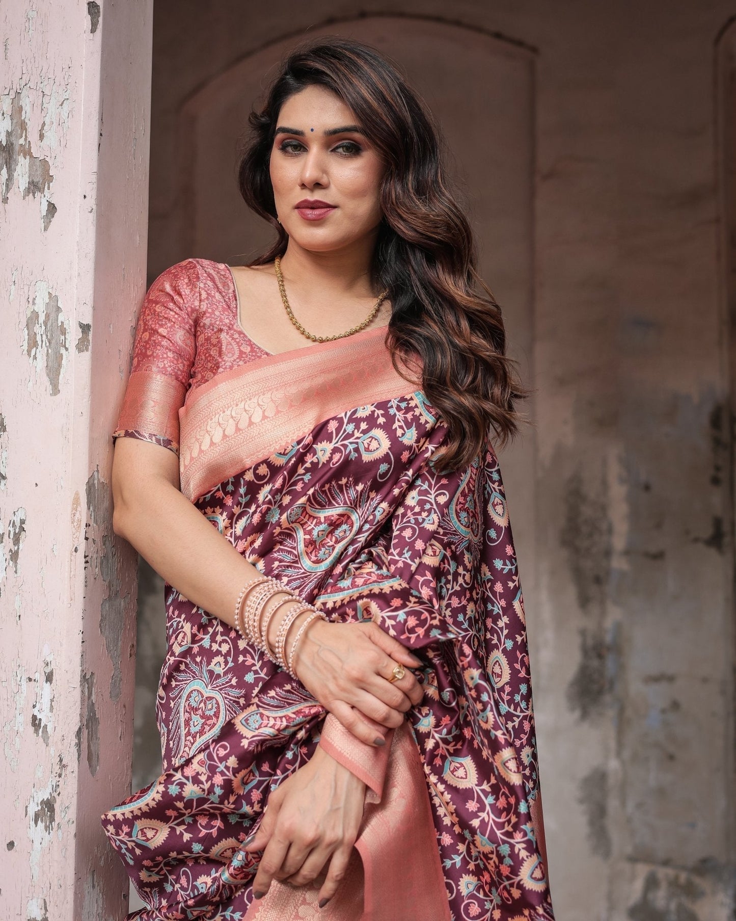 Pure Banarasi Digitally Printed Silk Saree Weaved With Zari Comes With Tassels - Almaari Fashion