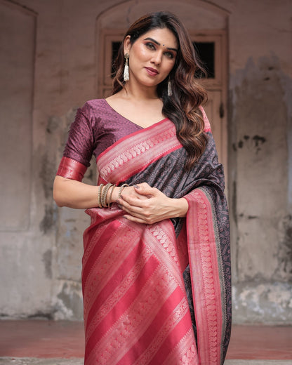 Pure Banarasi Digitally Printed Silk Saree Weaved With Zari Comes With Tassels - Almaari Fashion