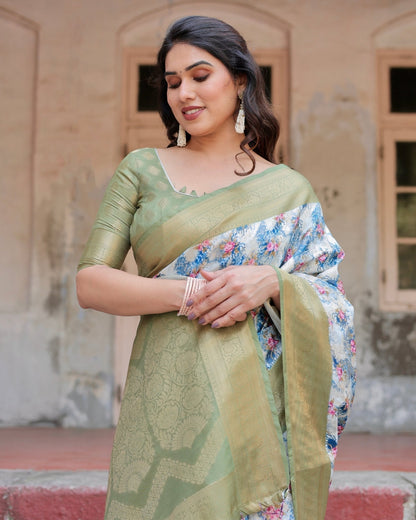 Pure Banarasi Silk Saree Weaved With Golden Zari Comes With Tassels - Almaari Fashion