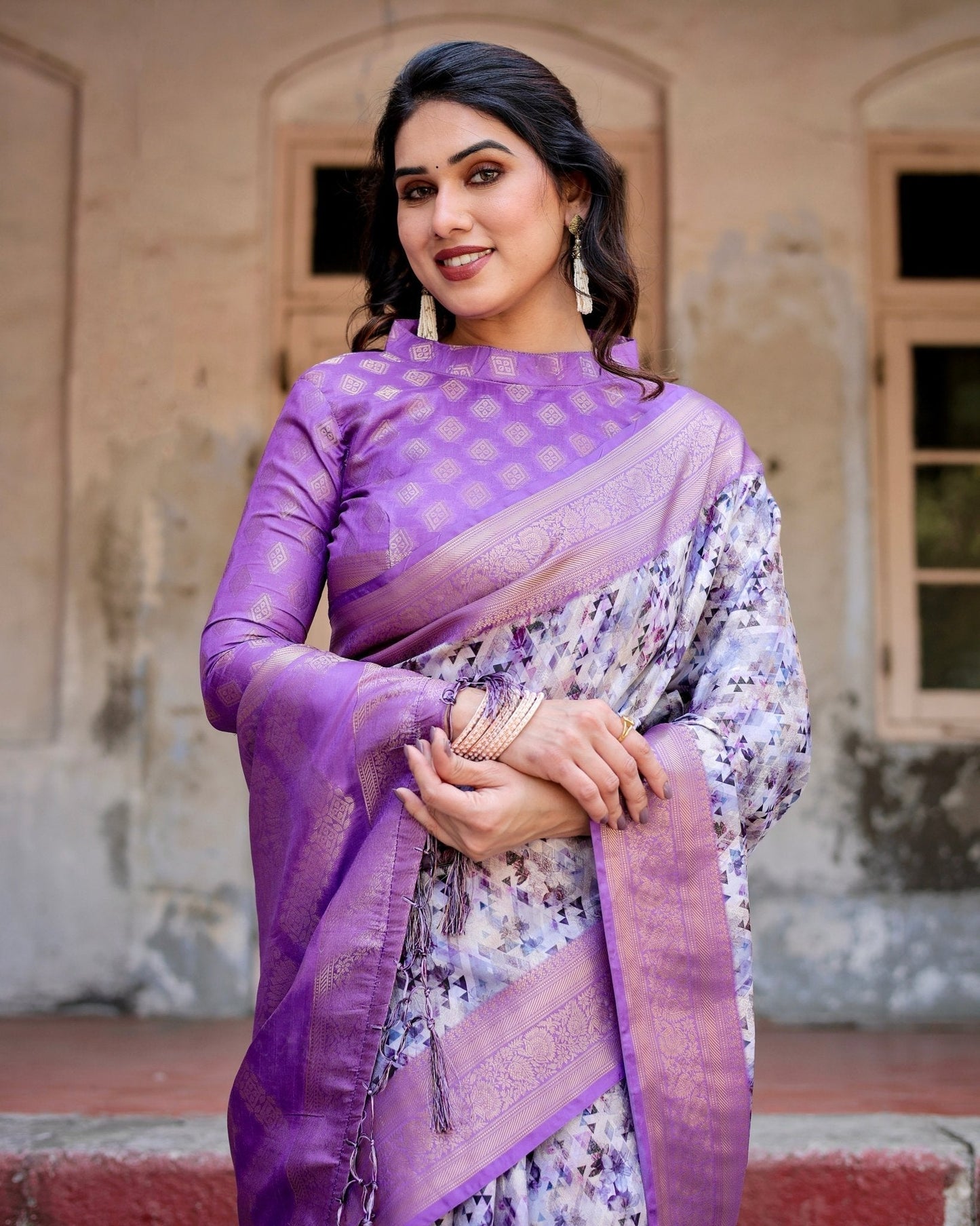 Pure Banarasi Silk Saree Weaved With Golden Zari Comes With Tassels - Almaari Fashion