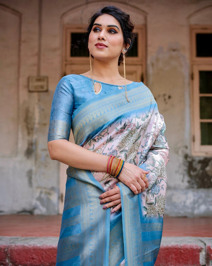 Pure Banarasi Silk Saree Weaved With Golden Zari Comes With Tassels - Almaari Fashion