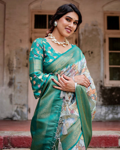 Pure Banarasi Silk Saree Weaved With Golden Zari Comes With Tassels - Almaari Fashion