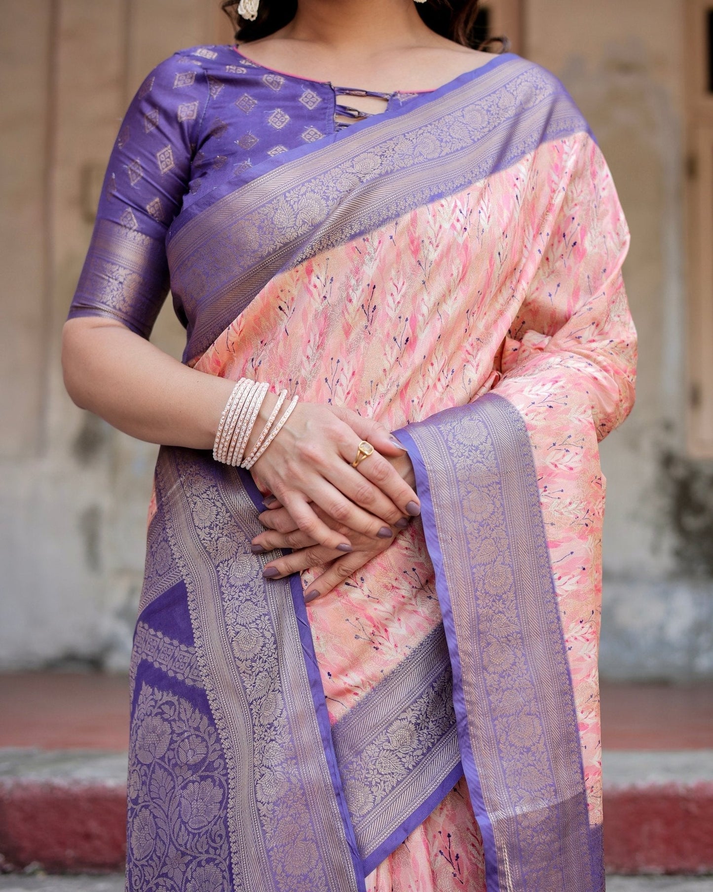 Pure Banarasi Silk Saree Weaved With Golden Zari Comes With Tassels - Almaari Fashion