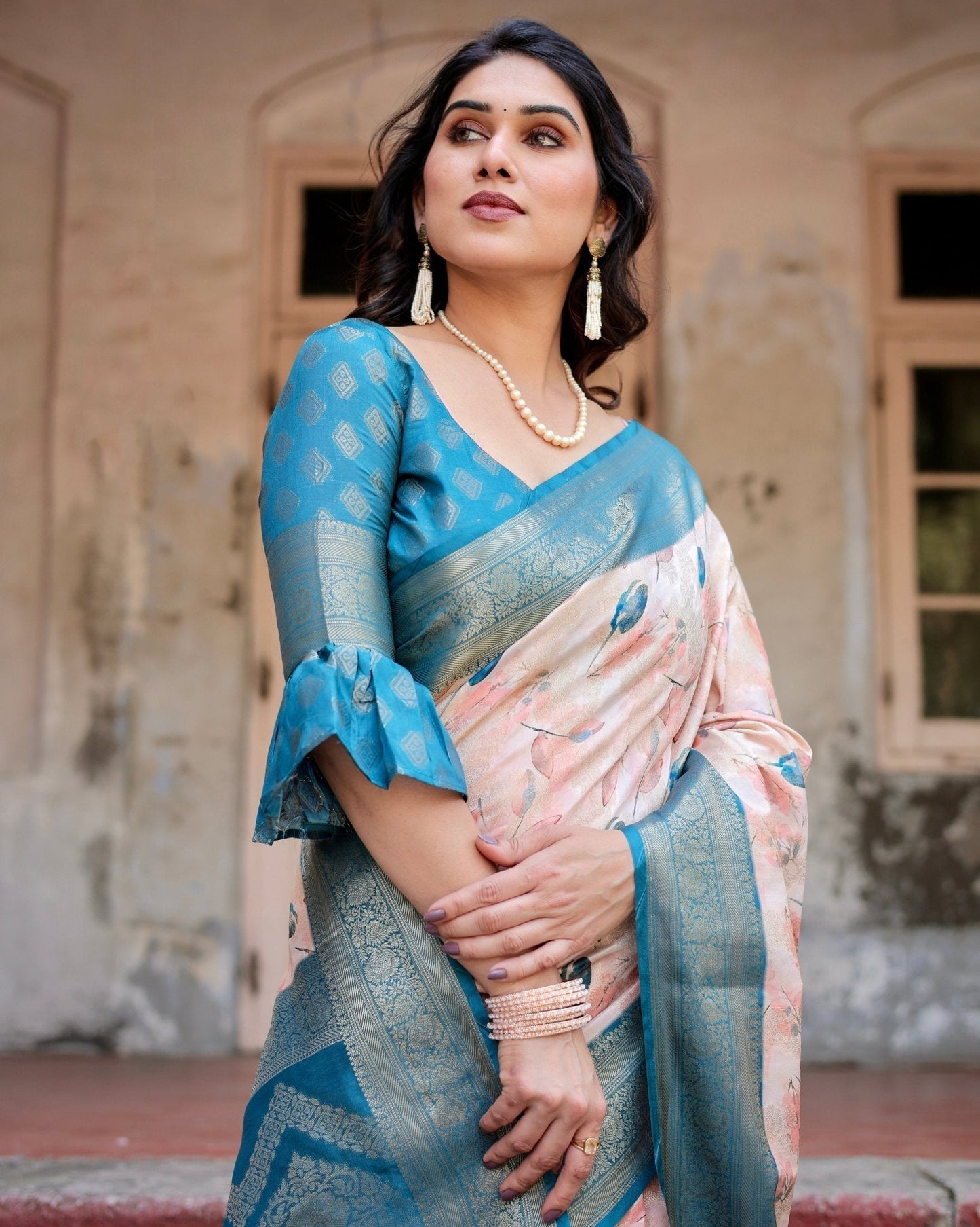 Pure Banarasi Silk Saree Weaved With Golden Zari Comes With Tassels - Almaari Fashion