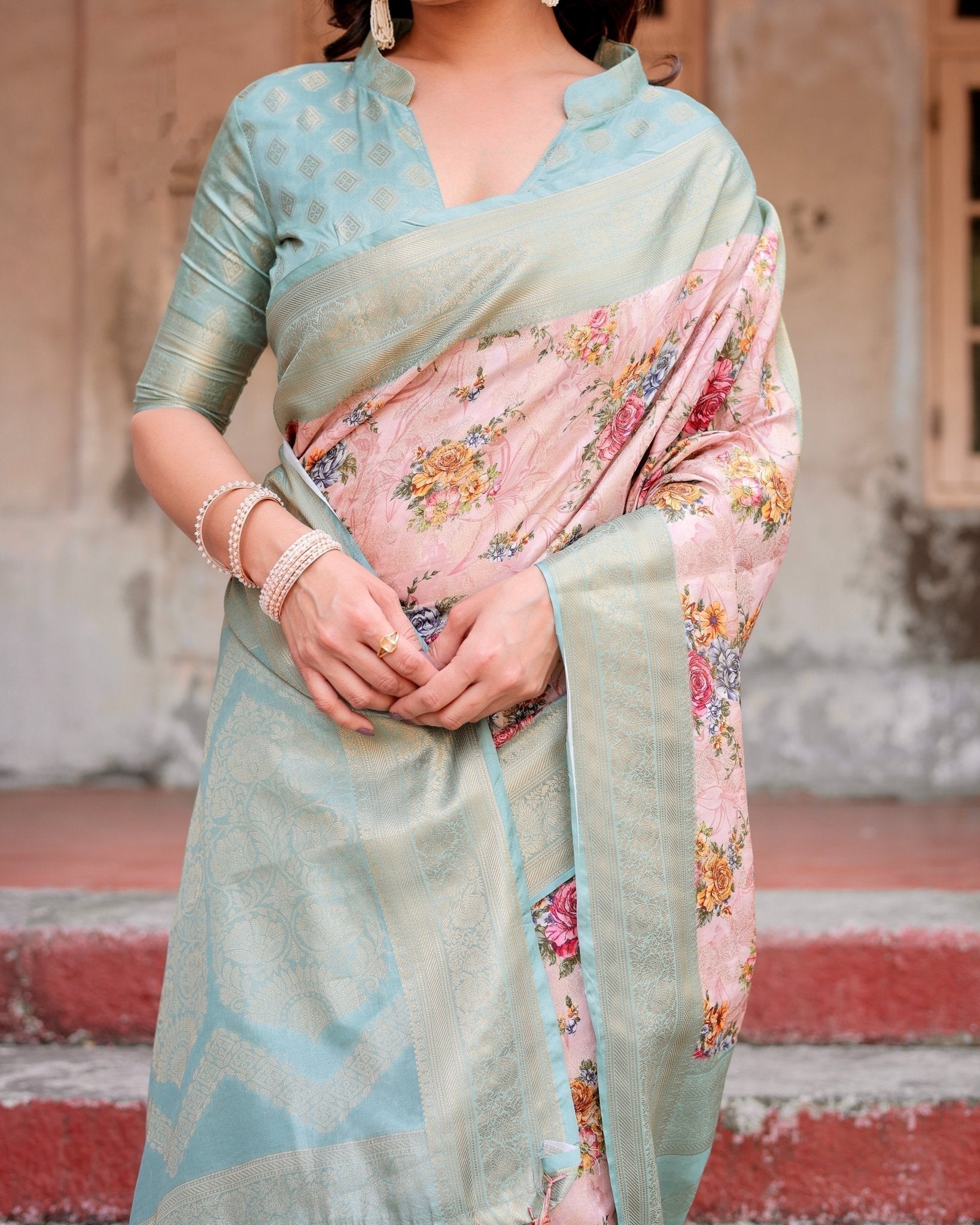 Pure Banarasi Silk Saree Weaved With Golden Zari Comes With Tassels - Almaari Fashion