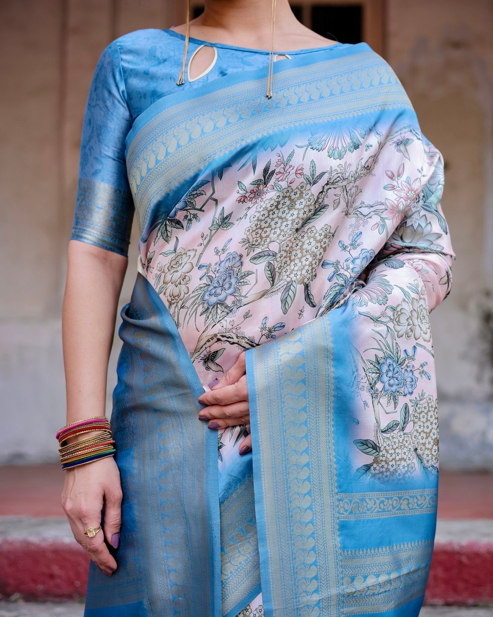 Pure Banarasi Silk Saree Weaved With Golden Zari Comes With Tassels - Almaari Fashion