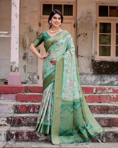 Pure Banarasi Silk Saree Weaved With Golden Zari Comes With Tassels - Almaari Fashion