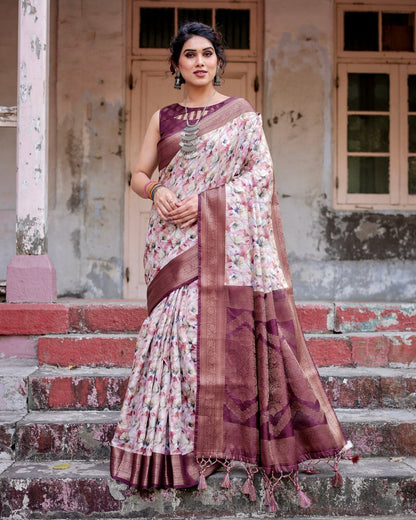 Pure Banarasi Silk Saree Weaved With Golden Zari Comes With Tassels - Almaari Fashion